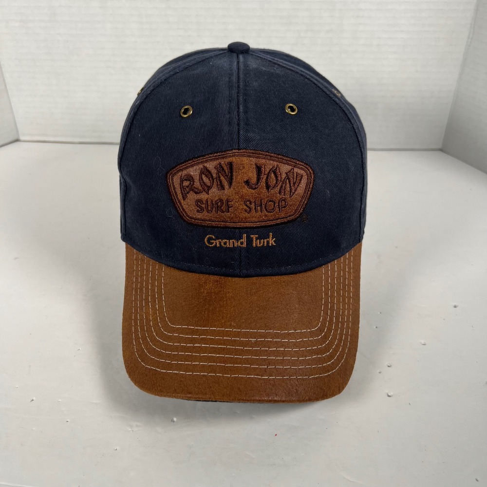 Ron Jon Surf Shop Grand Turk Navy Blue Brown Faux Suede Adjustable Hat Cap